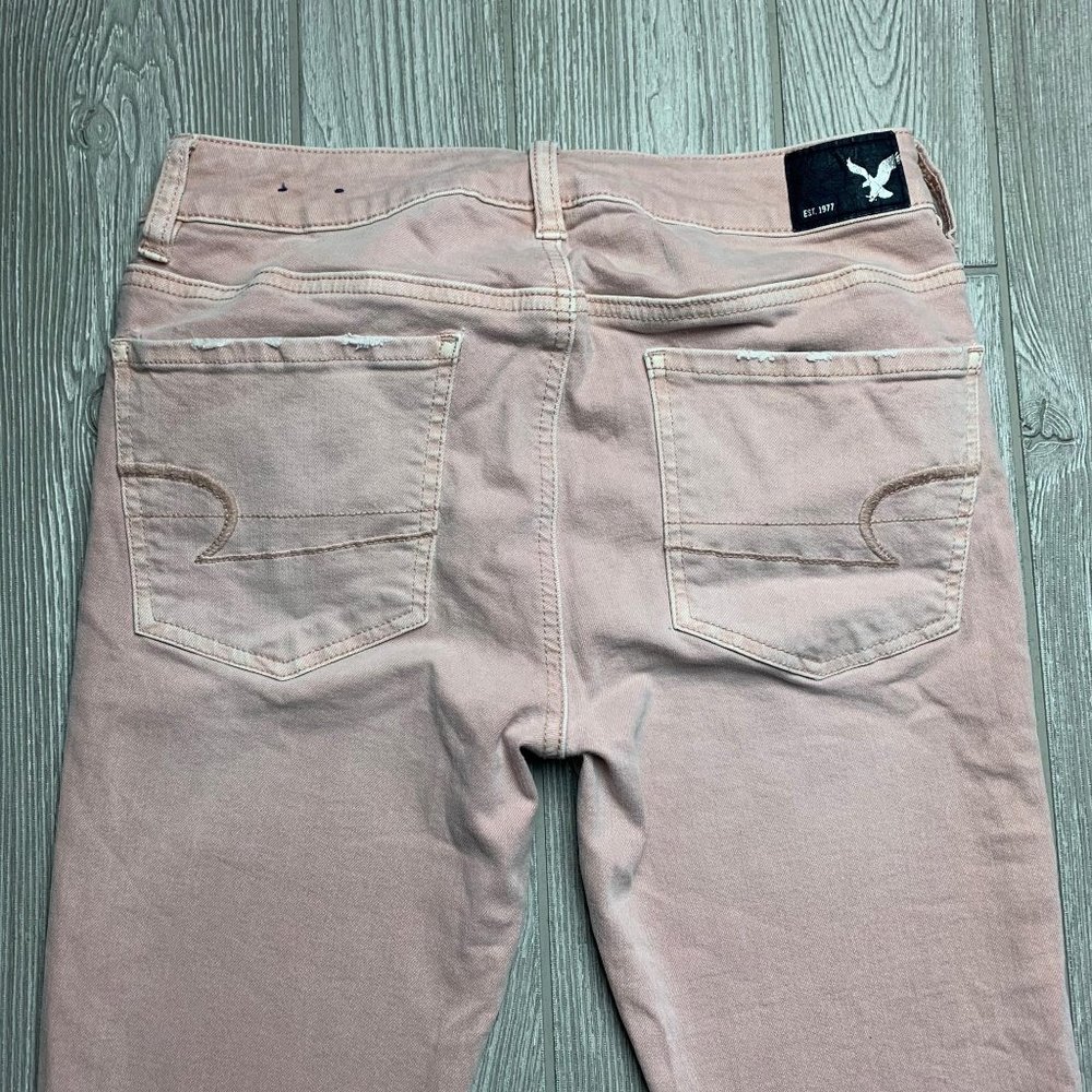 American Eagle Pink Crop Jegging Raw Hem Stretch 8 - Picture 4 of 7